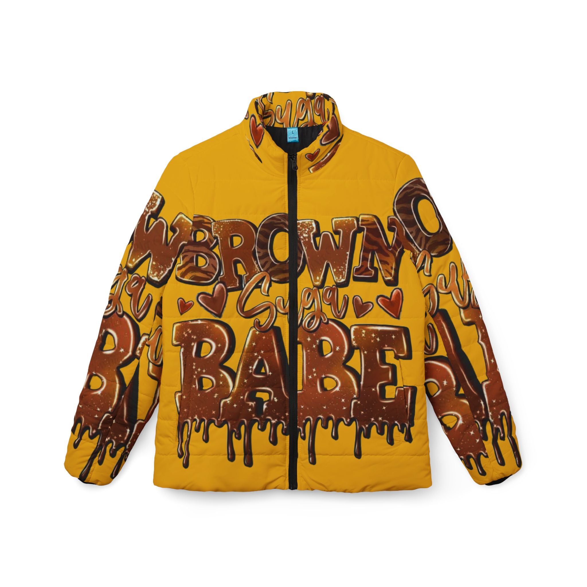 Brown Sugar Babe Graffiti Puffer Jacket, Trendy Outerwear, Urban Fashion Statement, Cozy Winter Layer, Unique Gift for Her