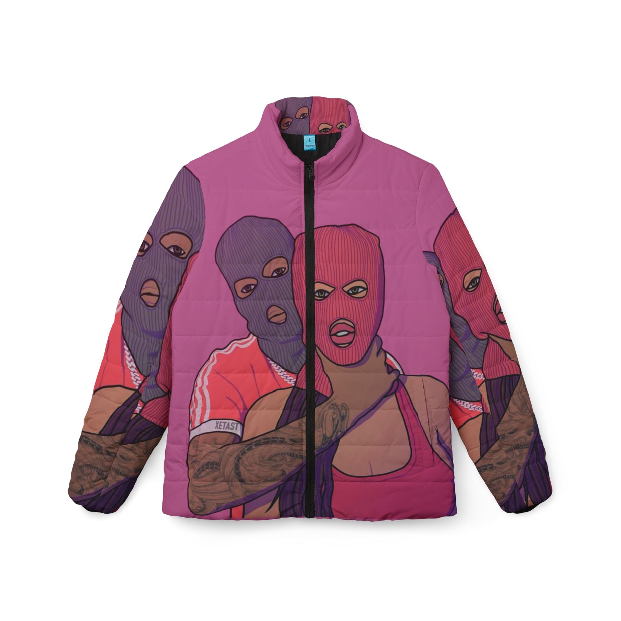 Bold Graphic Puffer Jacket, Unique Streetwear, Warm Winter Outerwear, Trendy Casual Layer, Great for Gifts, Fashion Statement