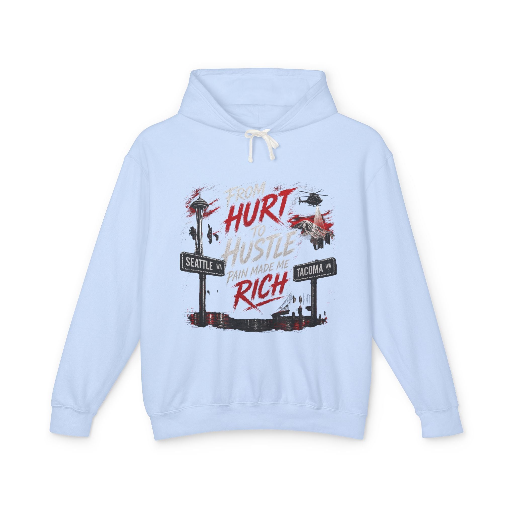From Hurt to Hustle Hoodie – "Pain Made Me Rich" Seattle Tacoma Motivational Pullover