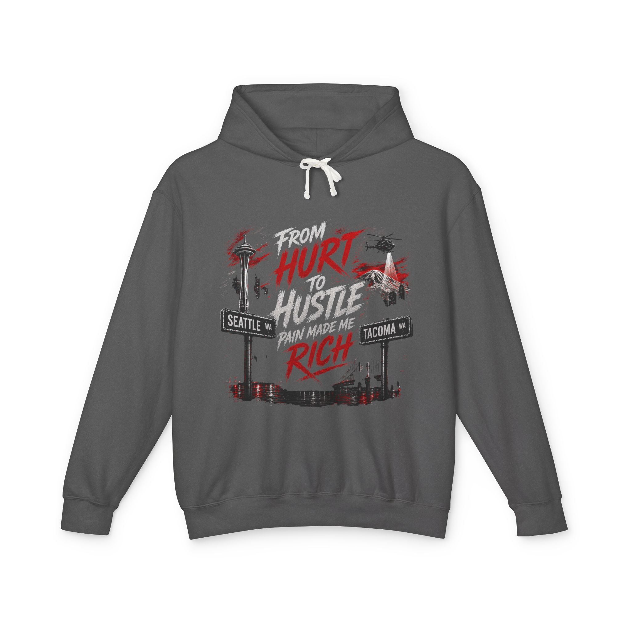 From Hurt to Hustle Hoodie – "Pain Made Me Rich" Seattle Tacoma Motivational Pullover