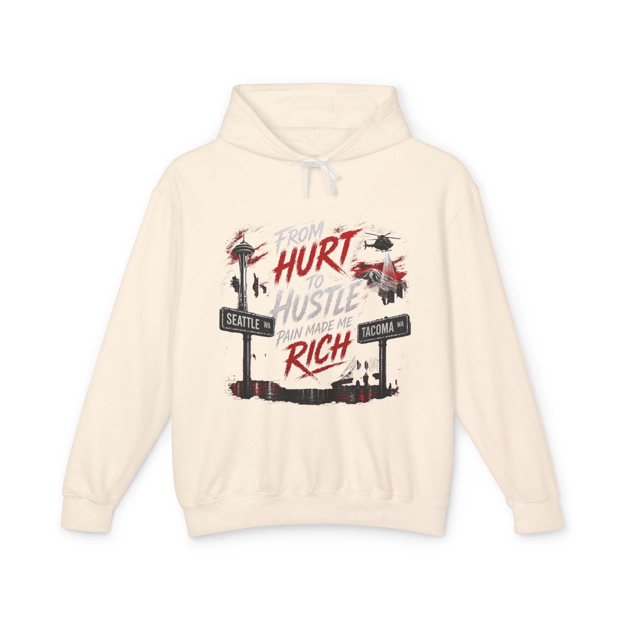 From Hurt to Hustle Hoodie – "Pain Made Me Rich" Seattle Tacoma Motivational Pullover