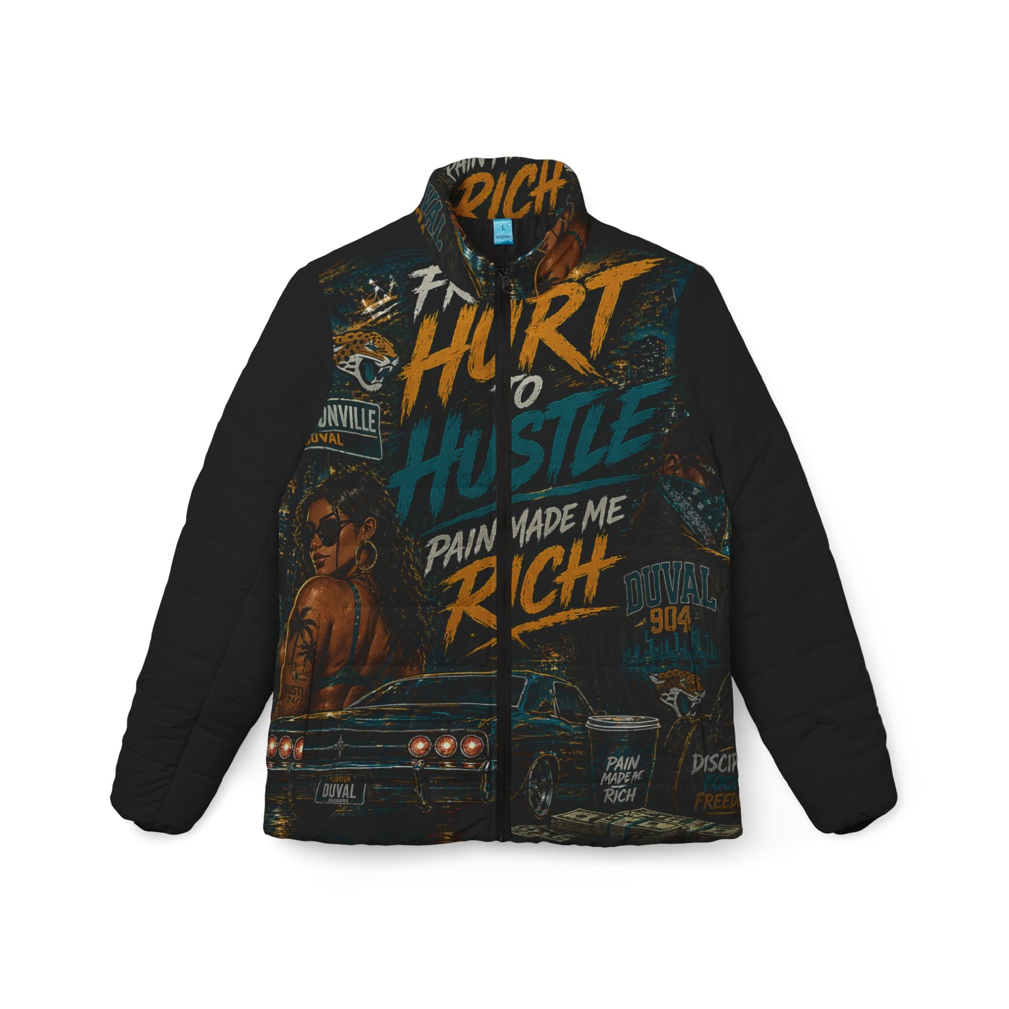 “From Hurt to Hustle, Pain Made Me Rich” Graphic Women’s Jacket