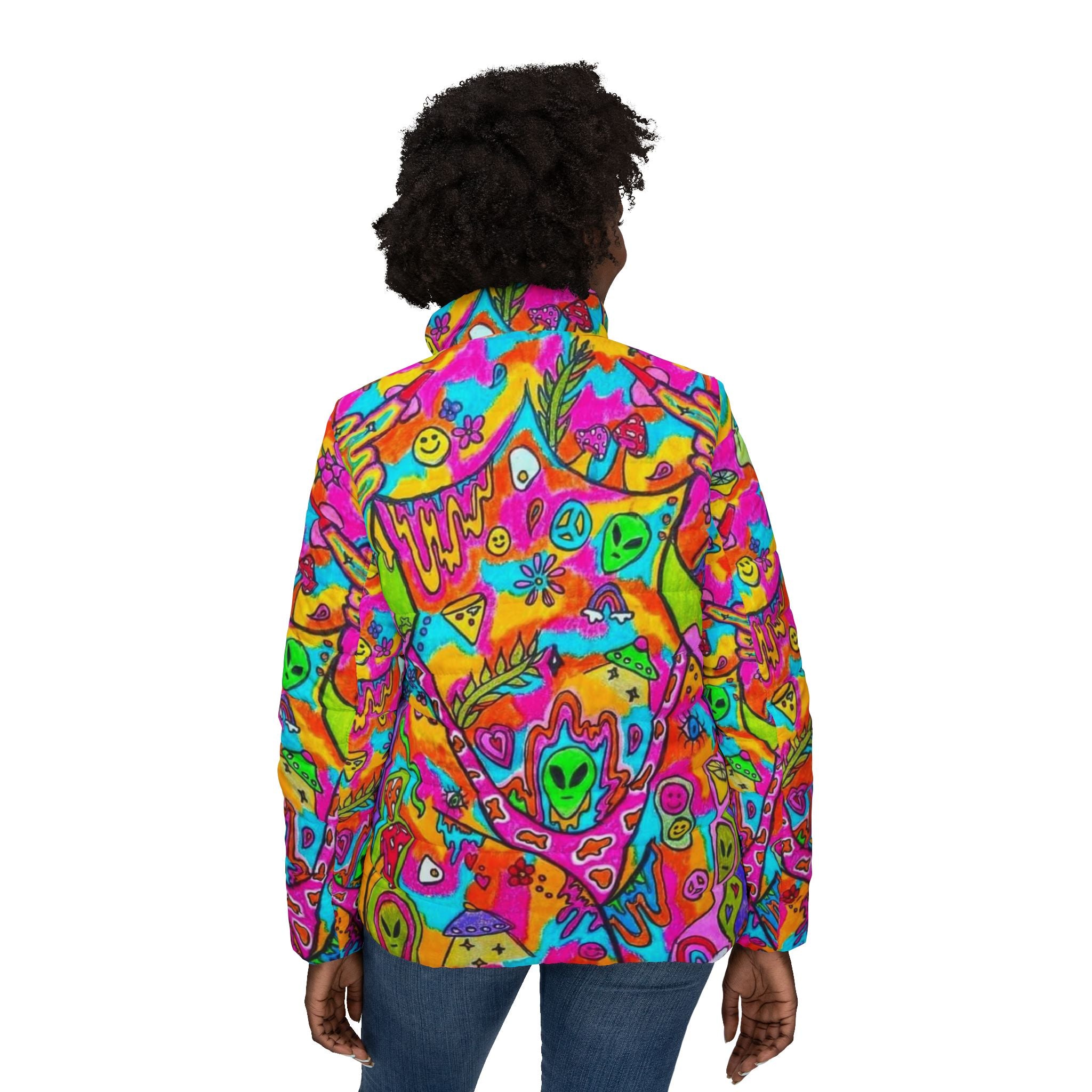 Colorful Puffer Jacket, Vibrant Winter Coat, Funky Outerwear, Trendy Warm Jacket, Perfect for Festivals, Unique Gift Idea