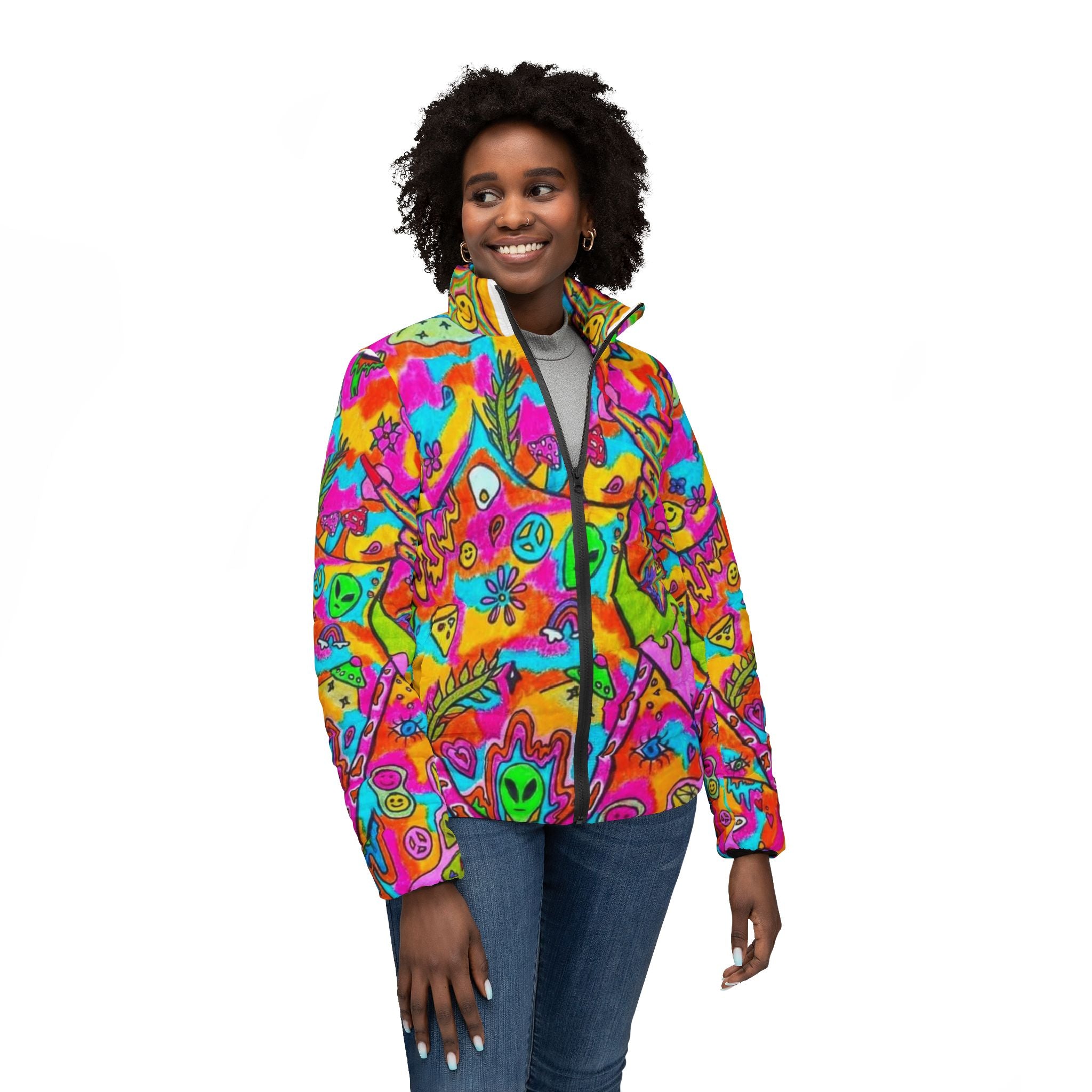 Colorful Puffer Jacket, Vibrant Winter Coat, Funky Outerwear, Trendy Warm Jacket, Perfect for Festivals, Unique Gift Idea