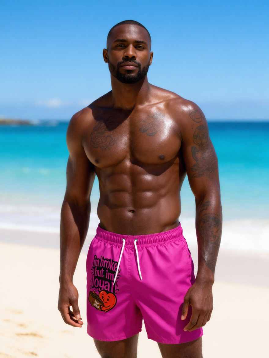 Broke but loyal swim trunks - Perfect for Beach Days, Pool Parties, Vacation, Summer Fun, and Holiday Gifts