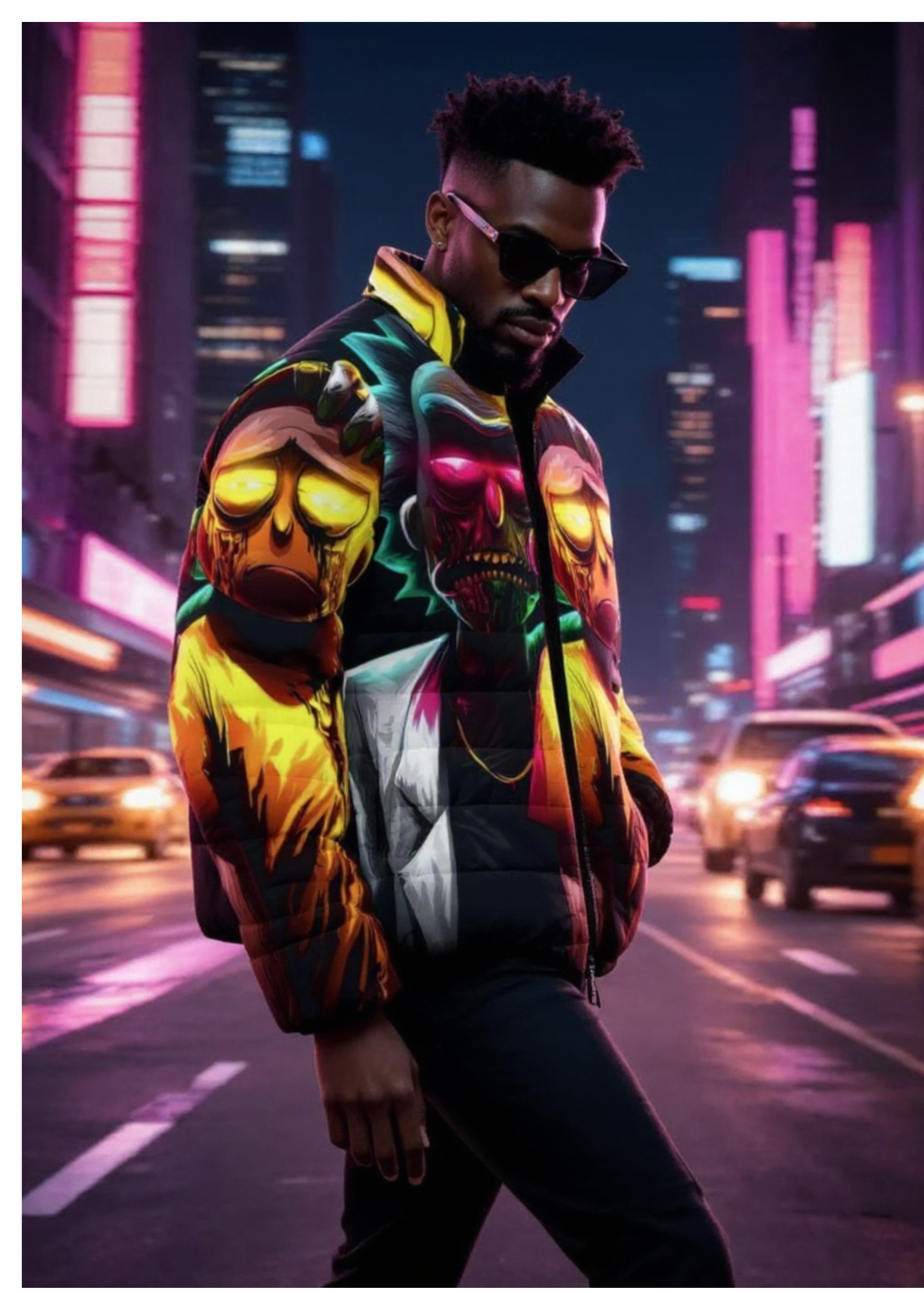 Vibrant Cartoon Puffer Jacket,Stylish Outerwear, Trendy Winter Jacket, Unique Layering Piece, Cartoon Character Apparel