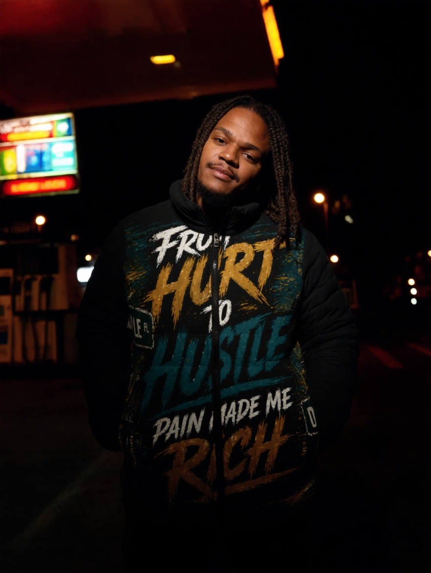 "From Hurt to Hustle, Pain Made Me Rich" Motivational All-Over Print