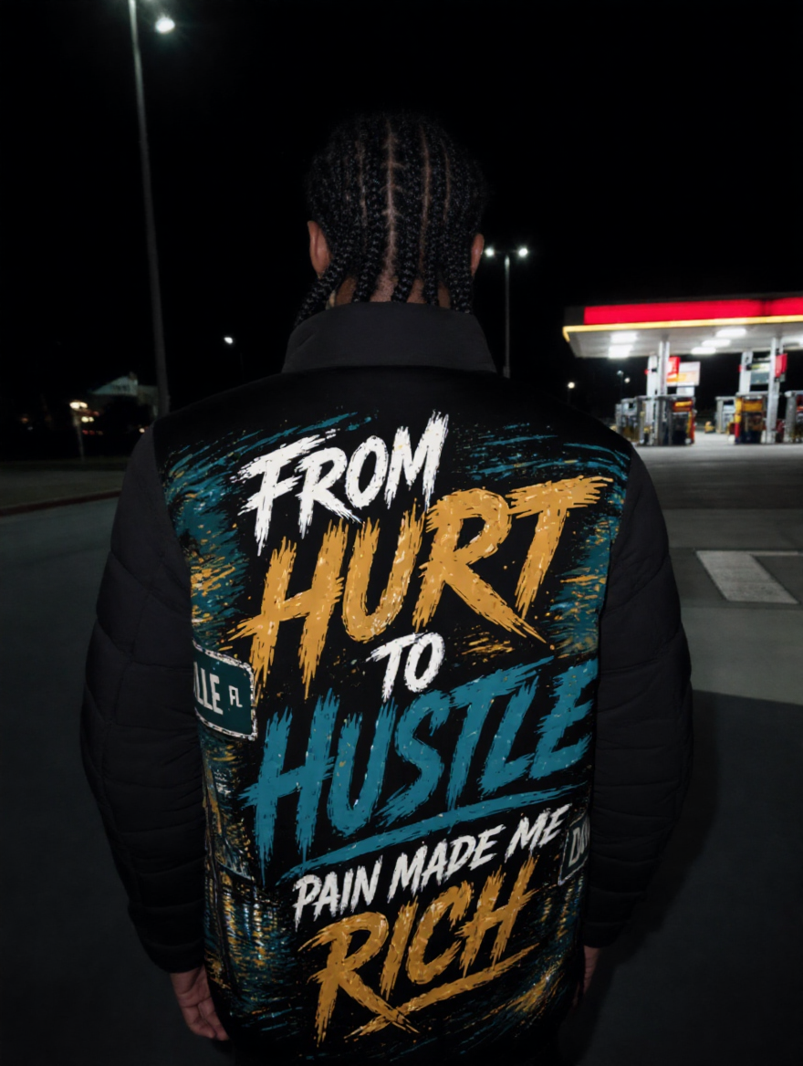 "From Hurt to Hustle, Pain Made Me Rich" Motivational All-Over Print