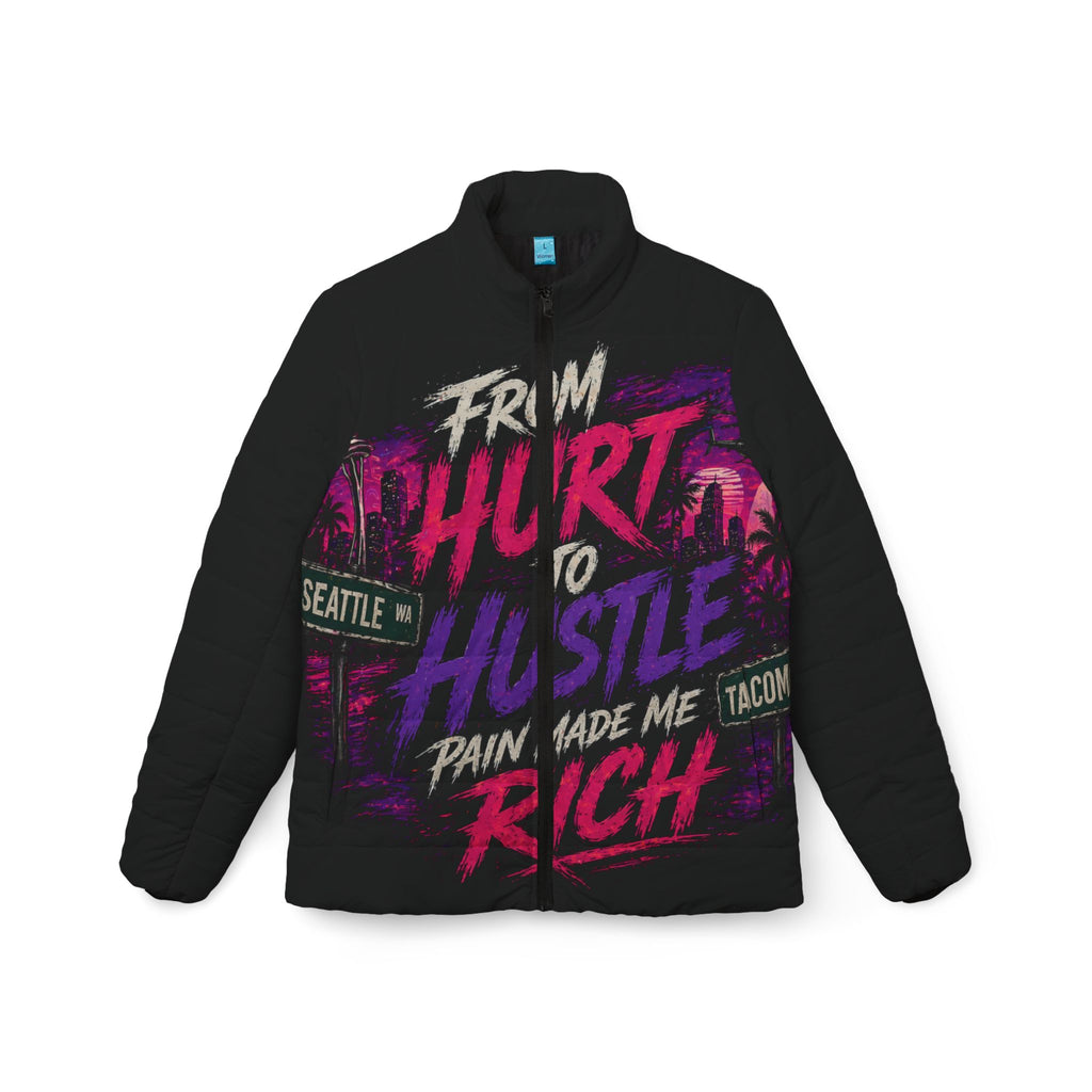 Motivational Puffer Jacket — "From Hurt to Hustle: Pain Made Me Rich"