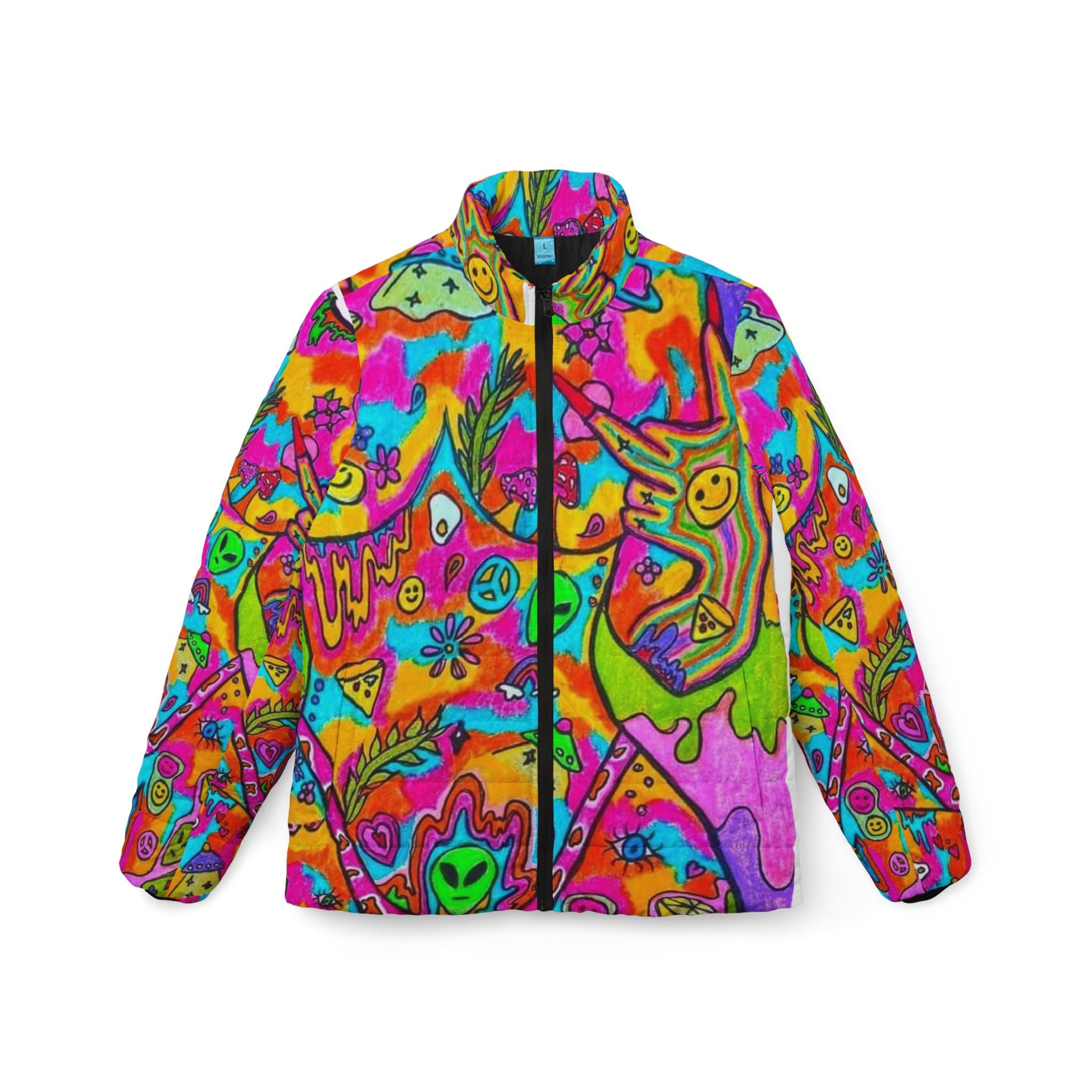 Colorful Puffer Jacket, Vibrant Winter Coat, Funky Outerwear, Trendy Warm Jacket, Perfect for Festivals, Unique Gift Idea