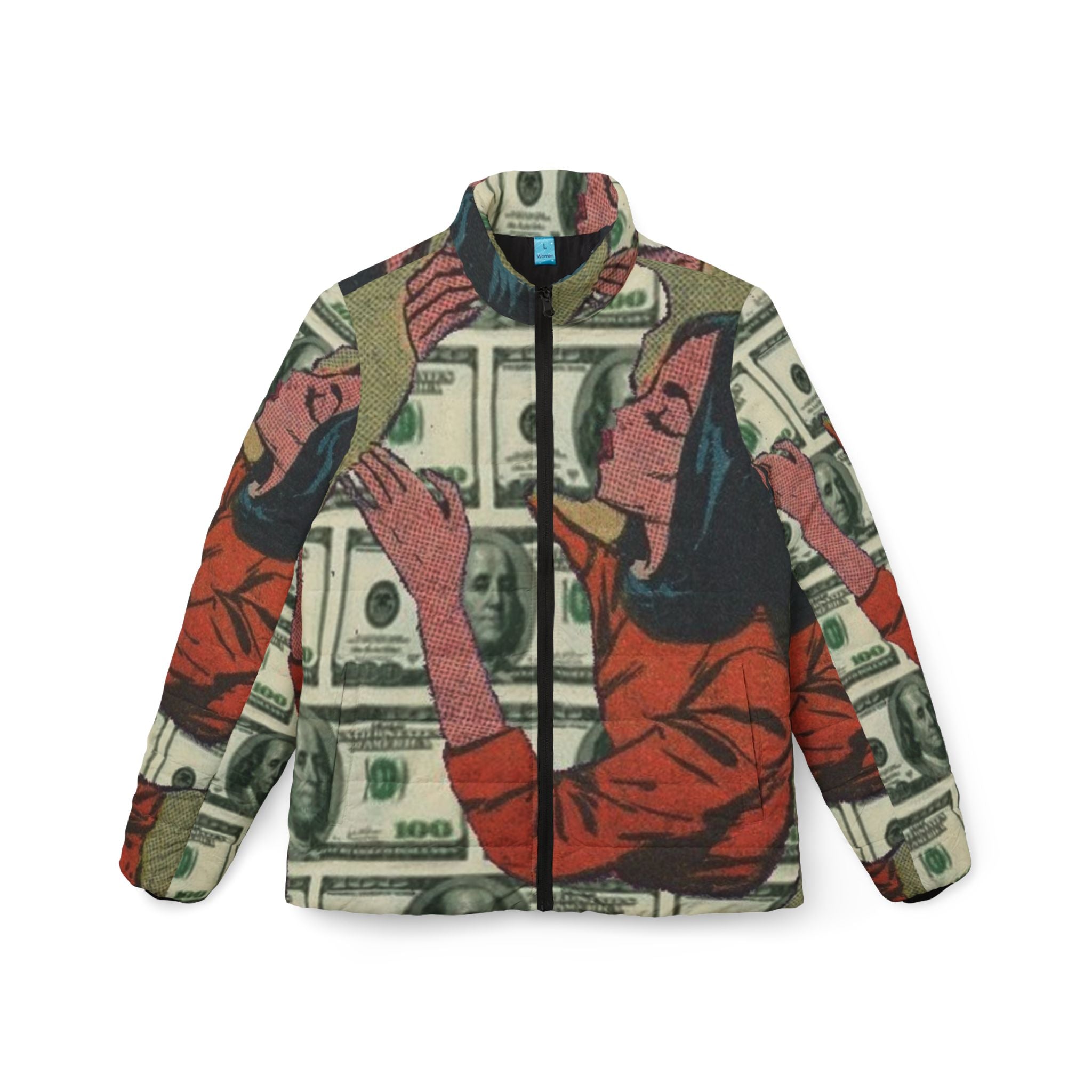 Money Vibes Puffer Jacket, Cozy Fashion, Trendy Winter Wear, Unique Street Style, Gift for Her