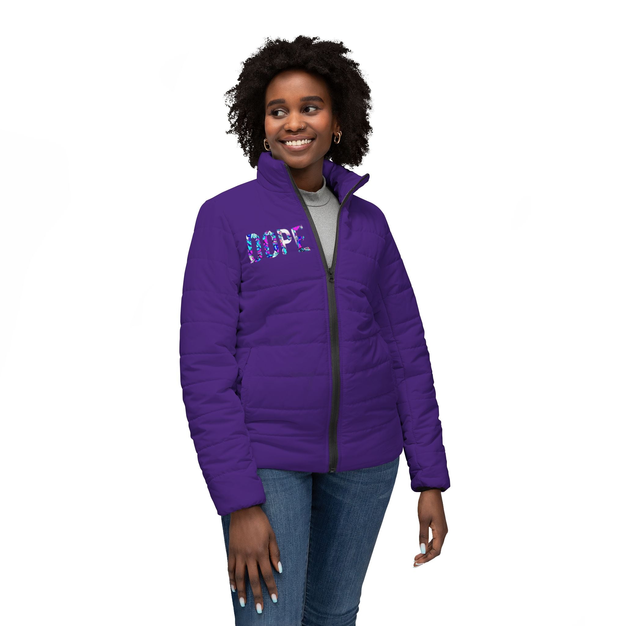 Dope Puffer Jacket, Stylish Cold Weather Wear, Fashion Outerwear, Dope Design, Perfect for Winter Activities, Gift Idea