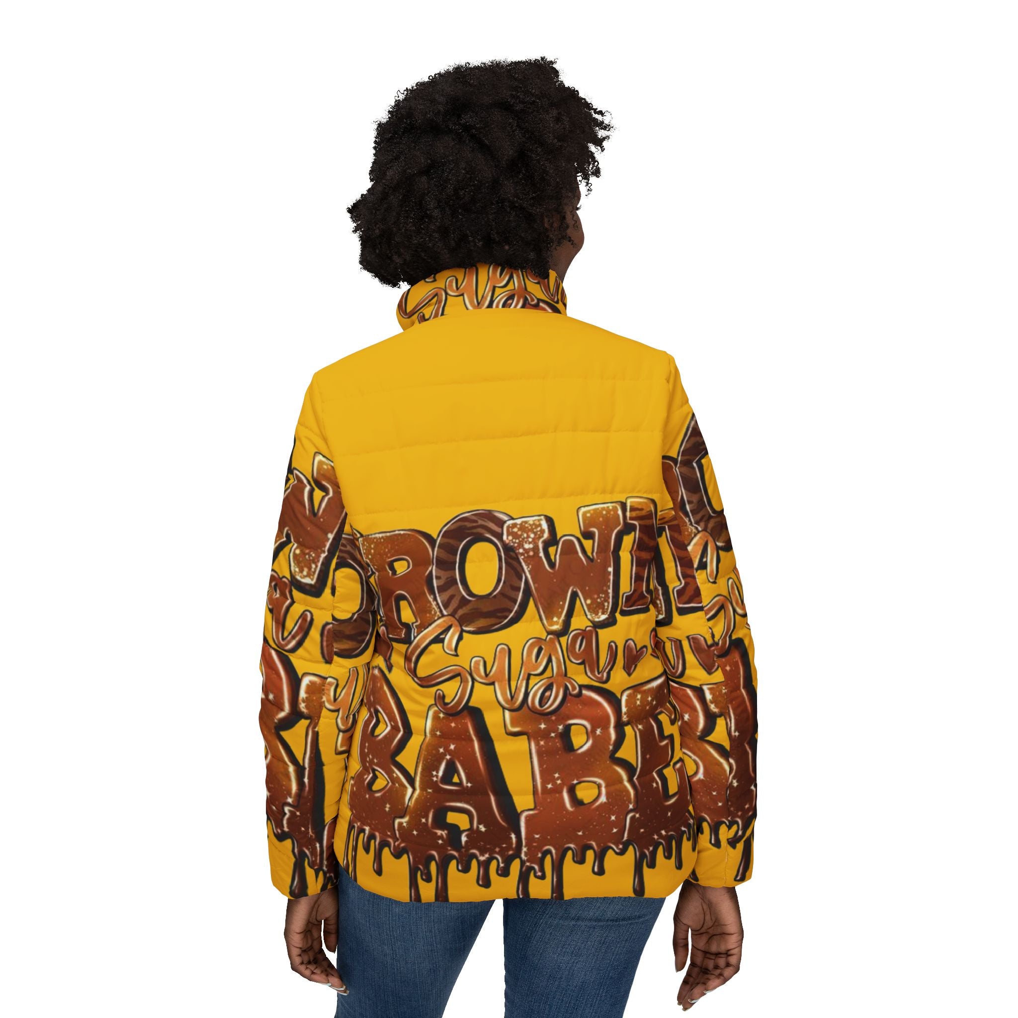 Brown Sugar Babe Graffiti Puffer Jacket, Trendy Outerwear, Urban Fashion Statement, Cozy Winter Layer, Unique Gift for Her