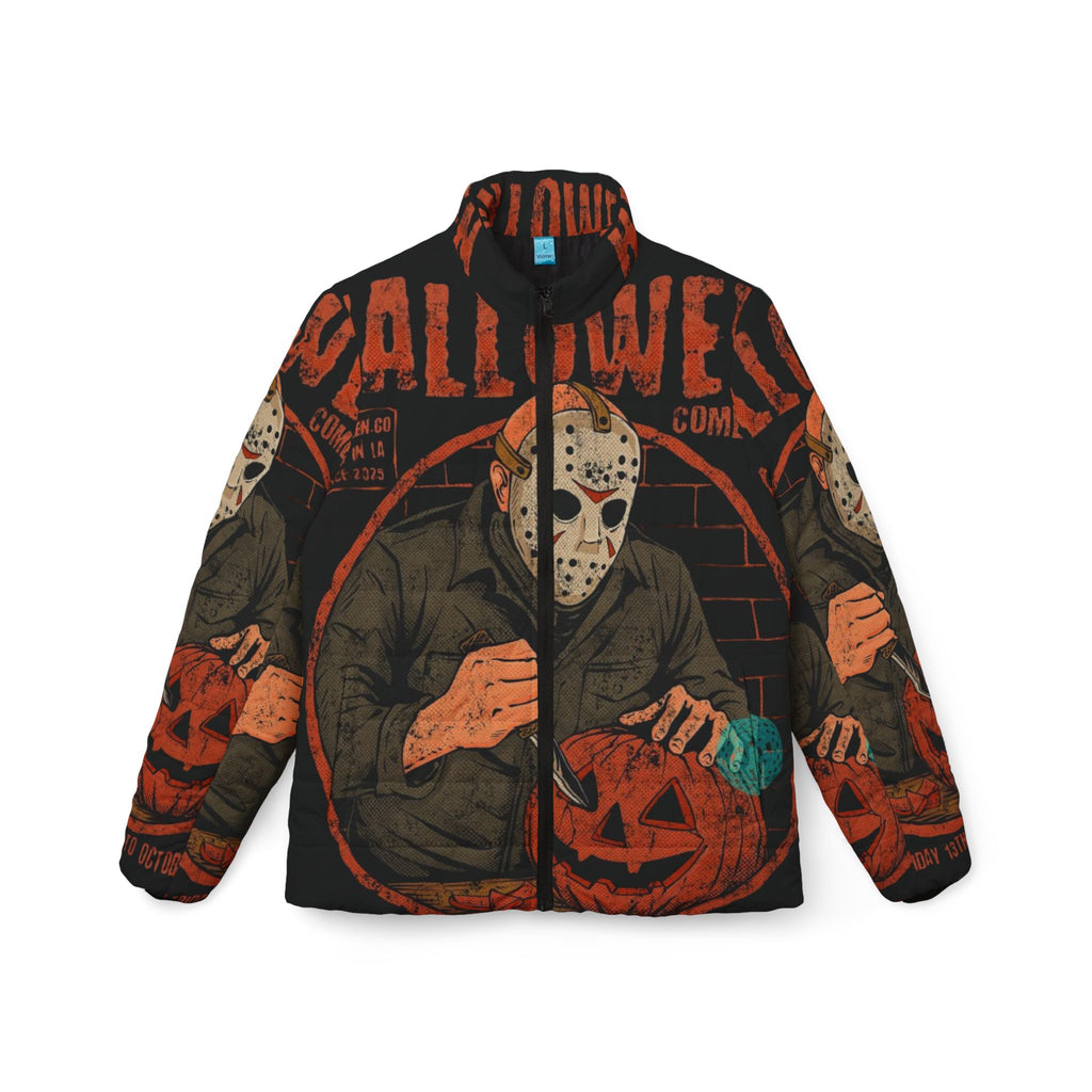 Halloween-Themed Puffer Jacket, Spooky Fashion, Trick or Treat Jacket, Cozy Outerwear for Fall, Unique Gift for Halloween Lovers