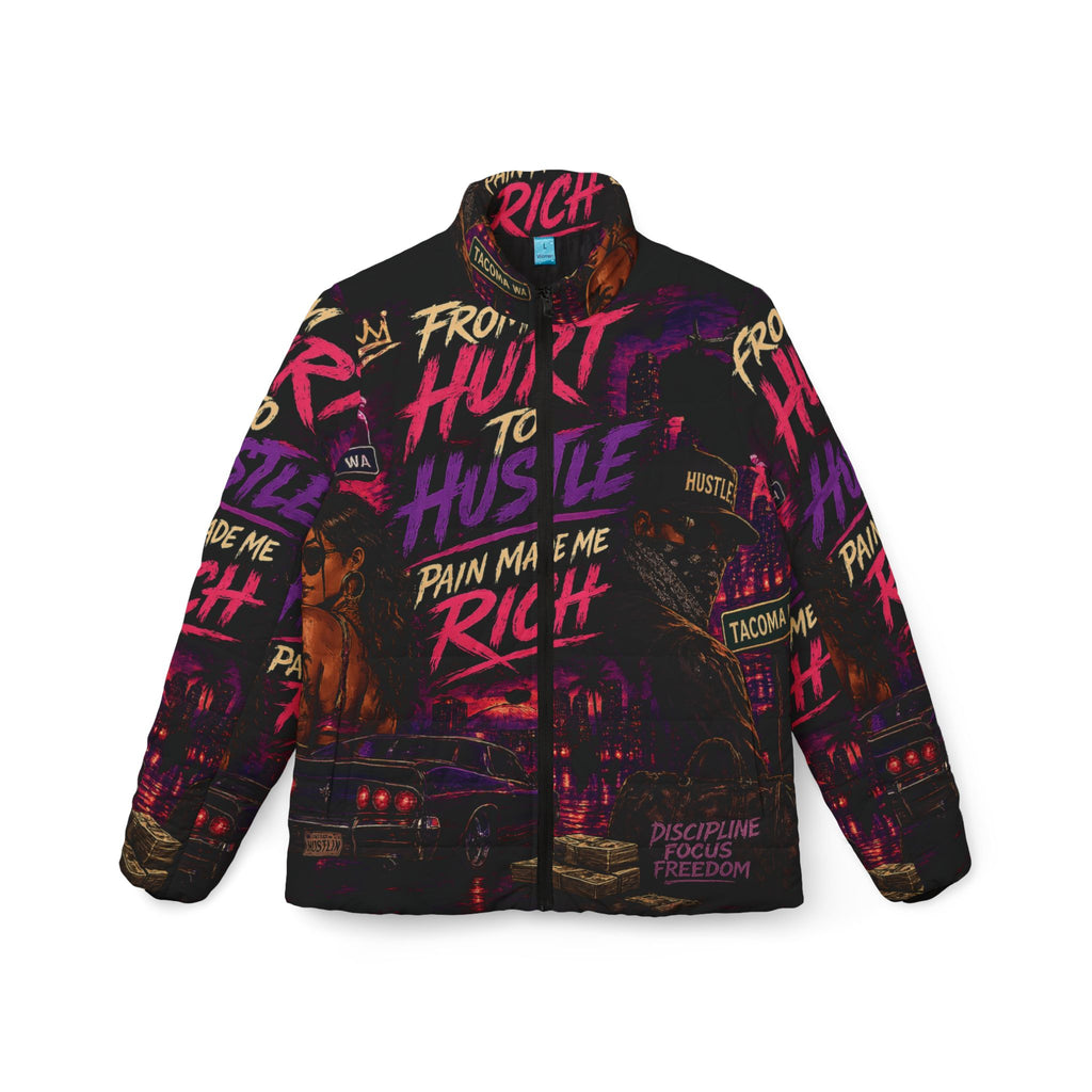 From hurt to hustle Puffer Jacket — “From Hurt to Hustle” Neon Streetwear Puffer