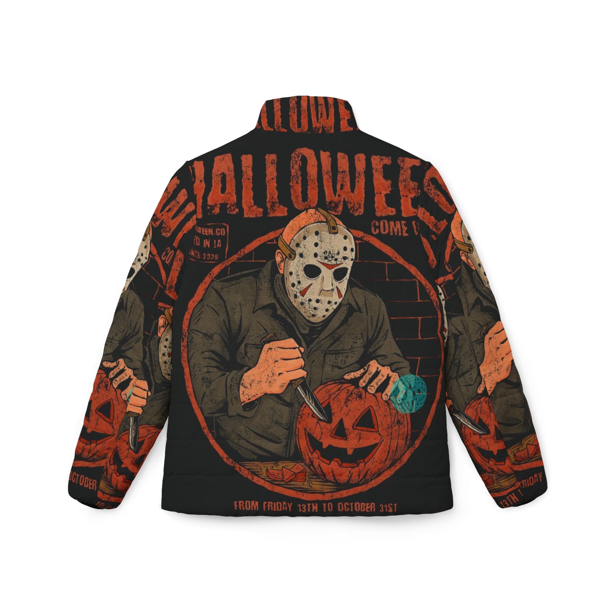 Halloween-Themed Puffer Jacket, Spooky Fashion, Trick or Treat Jacket, Cozy Outerwear for Fall, Unique Gift for Halloween Lovers