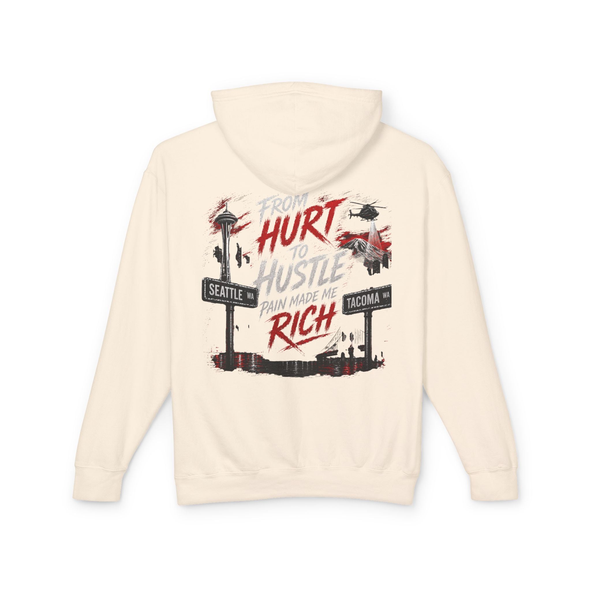 From Hurt to Hustle Hoodie – "Pain Made Me Rich" Seattle Tacoma Motivational Pullover