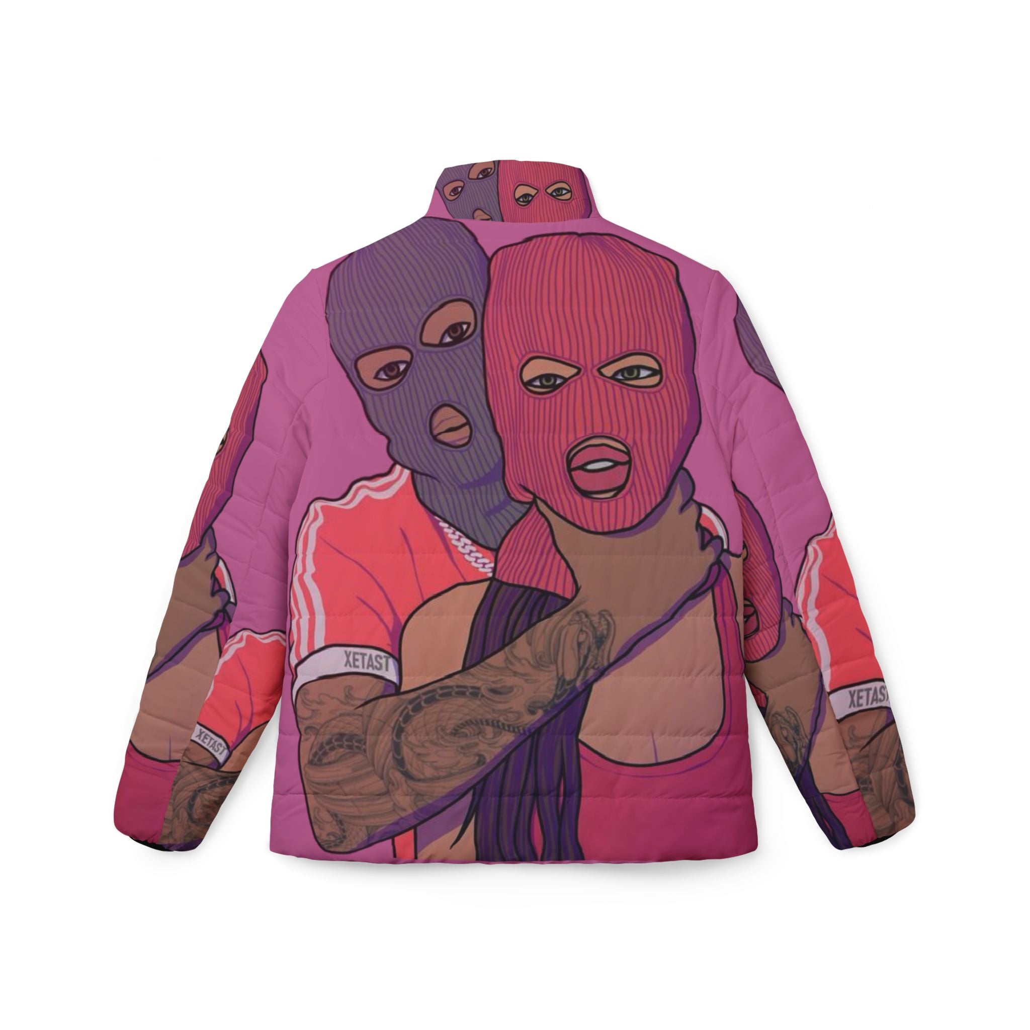 Bold Graphic Puffer Jacket, Unique Streetwear, Warm Winter Outerwear, Trendy Casual Layer, Great for Gifts, Fashion Statement