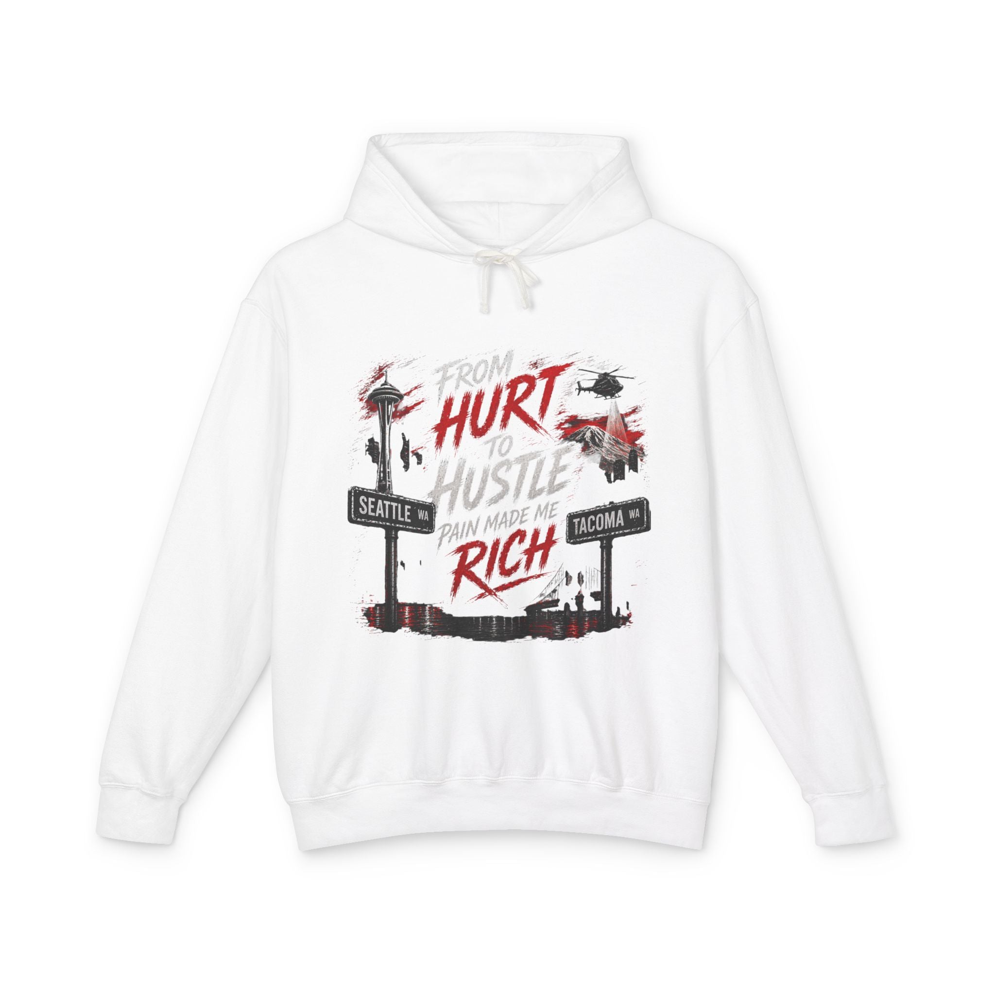 From Hurt to Hustle Hoodie – "Pain Made Me Rich" Seattle Tacoma Motivational Pullover
